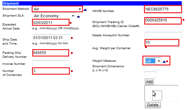 Shipment Section